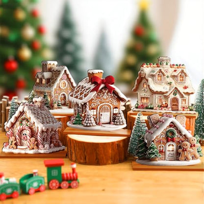 RattanView 5 Pcs Gingerbread Christmas Table Decor, Gingerbread Village Set - style: Gingerbread House