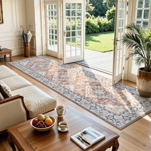 Lofus 3x10 Hallway Kitchen Washable Runner Rug, Entry Long Carpet Brown - color: Floral Brown, size: 3' x 10' (Runner)