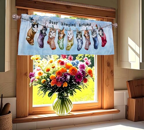 Just Hanging Around Kitties Cats Window Valance 52 X 16 Inches - color: Kitty