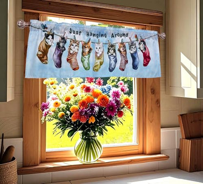Just Hanging Around Kitties Cats Window Valance 52 X 16 Inches - color: Kitty