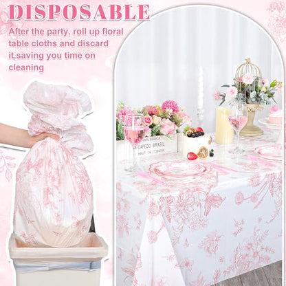 3 Pcs Pink Floral Plastic Tablecloths, Disposable Wedding Table Cloth - color: Pink Floral