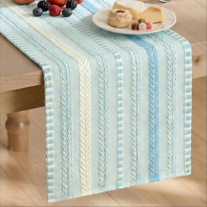 Artoid Mode Sky Blue Farmhouse Stripe Braided Table Runner 12x72 Inch - color: Sky Blue, size: 12" x 72", Table Runner
