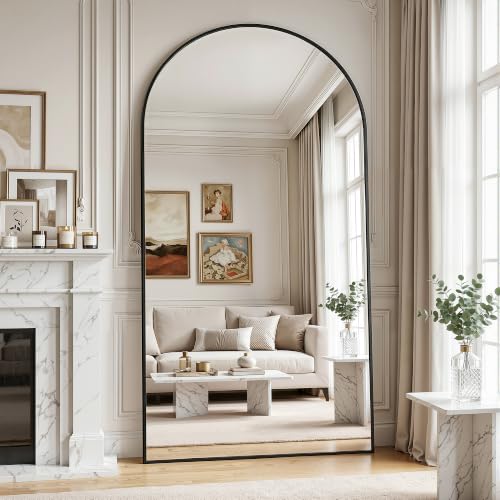 Full Length Mirror, 86"x46" Arched Floor Mirror, Black - color: Black, size: 86"L x 46"W