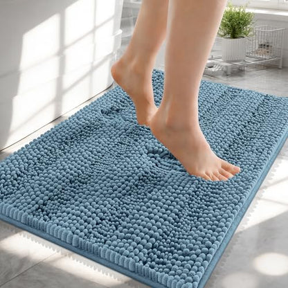 OLANLY Thick Small Bathroom Rugs 24x16, Soft Chenille Bath Rugs, Airy Blue - color: Airy Blue, size: 24" X 16"