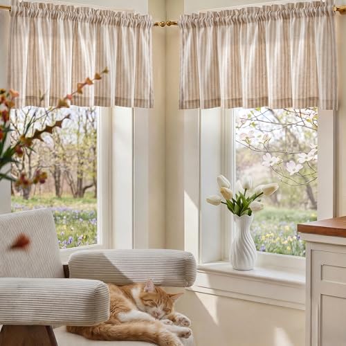 jinchan Linen Boxter Stripe Valances for Window 50 x 16 inch, Tan,1 Panel - color: Boxter Stripe | Tan on Linen, size: 50"W x 16"L (Pack of 1)