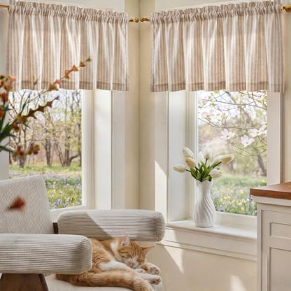 jinchan Linen Boxter Stripe Valances for Window 50 x 16 inch, Tan,1 Panel - color: Boxter Stripe | Tan on Linen, size: 50"W x 16"L (Pack of 1)