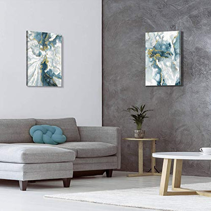 TAR TAR STUDIO Abstract Canvas Wall Art 2 Piece: Marble Style Artwork with Goil Foil and White Teal Heavy Texture Paintings for Living Room Pictures or Office Wall Decor 18"x24" - size: 18"x24" x2 Panels (Unframed)