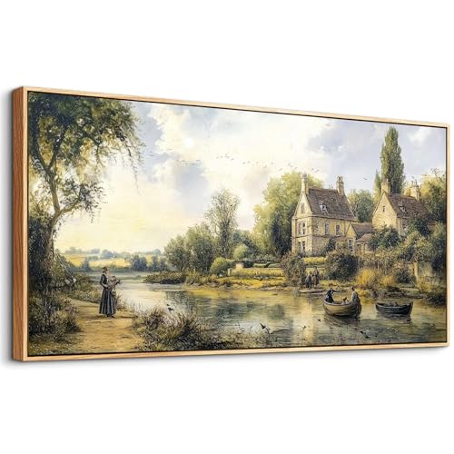 ERQINHUA Large Canvas Wall Art For Living Room Restaurant Wall Decor For Bedroom Office Mural Vintage Watercolour Countryside Scenery Wall Picture Printing Artwork Home Decor Wood Framed 30x60 In - color: Vintage Painting Wood Framed, size: 60"L x 30"W