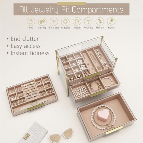 FOLLOWIN Jewelry Box for Women, 4 Drawers Jewelry Organizers and Storage