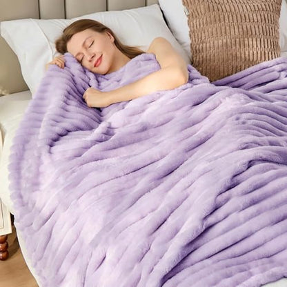 330GSM Ribbed Fleece Throw Blanket for Couch, Light Purple,50"x70" - color: Light Purple, size: Throw XL(50"x70")