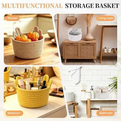 uxcell Small Cotton Rope Woven Storage Basket 7.9x6.7" Cute Cat Ears Pink - color: Pink, size: 7.9x6.7"