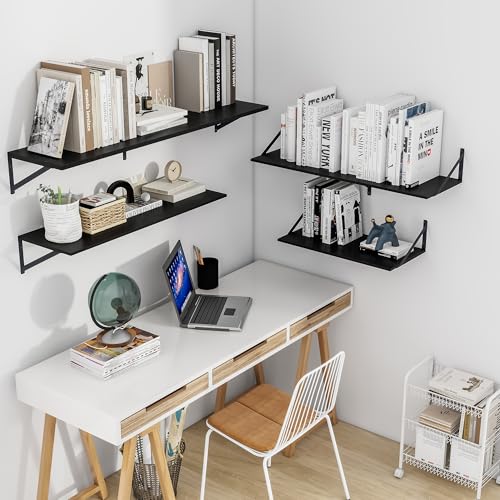 Heimlove 36W x 12D Deep Floating Shelves Set of 2 Black - color: Black With Black Metal Bracket, size: 36Wx12Dx5.8H