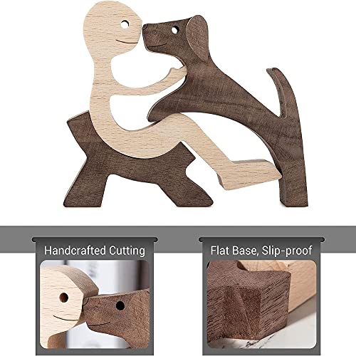 Unique Gift Hand Carved Wooden Man and Dog Statue, Wood Human Dog Figurine Sculpture Home Office Décor, Remember Friendship Between Dog and People (Relaxing Man and Dog) - color: Relaxing Man and Dog