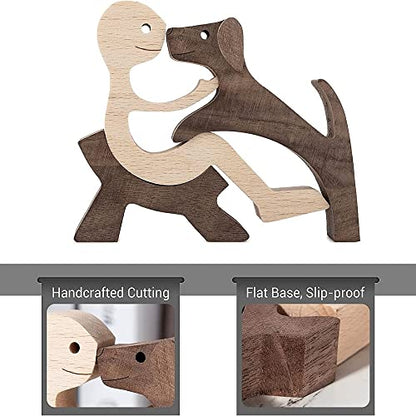 Unique Gift Hand Carved Wooden Man and Dog Statue, Wood Human Dog Figurine Sculpture Home Office Décor, Remember Friendship Between Dog and People (Relaxing Man and Dog) - color: Relaxing Man and Dog