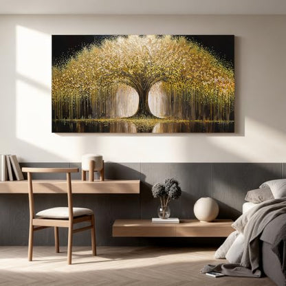 Gold Tree Wall Art Pictures 24"x48" Gold Tree Of Life Wall Art For Bedroom - color: HX5D, size: 48"L x 24"W