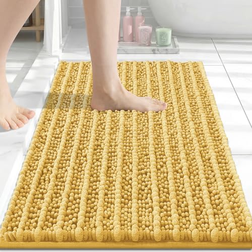 Arotive Bathroom Rugs Mat 30x17, Soft Absorbent Chenille Shaggy Bath Mat - color: Yellow, size: 30" X 17"