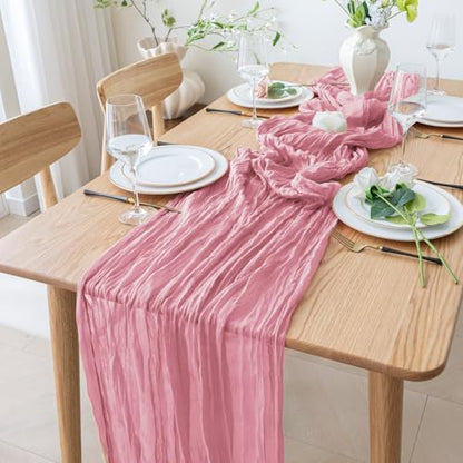 Cheesecloth Table Runner 10FT Pink Boho Gauze Rustic Sheer Table Runners - color: Pink, size: 1 Pack