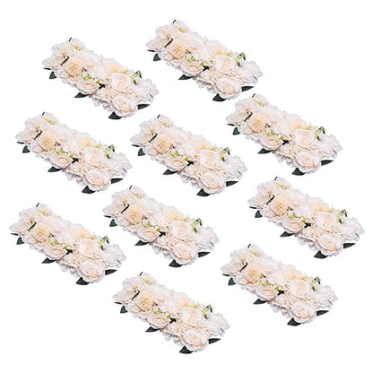 10 Pcs Wedding Dining Table Flower Centerpiece 20.5x11 Inch, Champagne Silk Rose Flower Arrangement For Table Reception Decorations, Artificial Centerpiece For Kitchen Living Room Home Decor