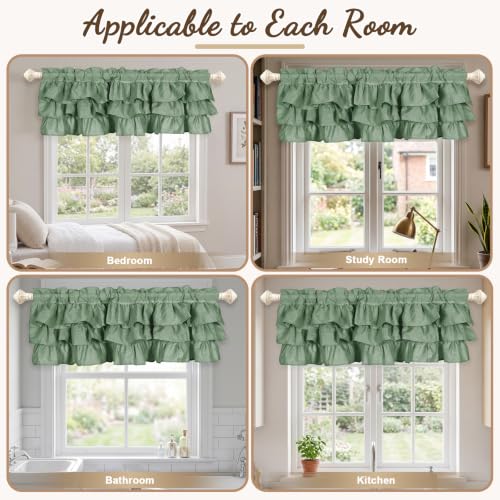 FUANGUI Ruffled Valance Curtain 42" W x 18" L Pleated Kitchen Valance - color: Sage Green, size: 42"W x 18"L (Pack of 1)