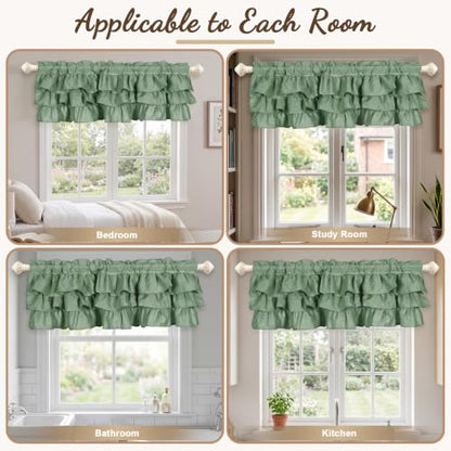 FUANGUI Ruffled Valance Curtain 42" W x 18" L Pleated Kitchen Valance - color: Sage Green, size: 42"W x 18"L (Pack of 1)
