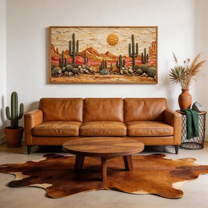 Aurlan 3D Textured Cactus Arizona Desert Framed Canvas Wall Art 40x20 Inch - color: Cactus Desert (3D Textured), size: 40"L x 20"W