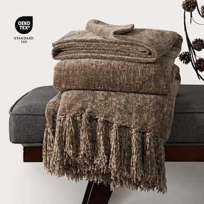EverGrace Chenille Knit Throw Blanket for Couch, 50"x60", Mocha Brown - color: Mocha Brown, size: 50"x60"