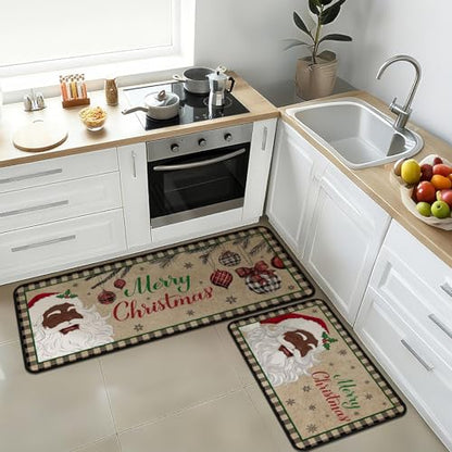 Fourluoo 3 Pcs Christmas Kitchen Rugs and Mats Set Black Santa - color: Santa