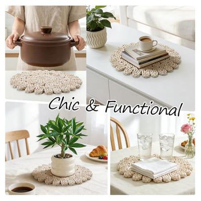 13" Round Woven Placemats Set, Wicker Chargers for Dinner Plates, Heat Resistant Corn Husk Place Mats, Boho Rattan Plate Chargers for Dining Table Decor, Family Gatherings & Holiday Entertaining