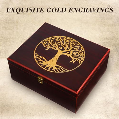 Tree of Life Red Wooden Keepsake Box - Large Decorative Storage Box with Lid
