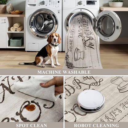Non Slip Laundry Runner Rug: Farmhouse Laundry Rugs for Laundry Room - color: Beige Wood Tone, size: 1'8" x 4' (Rectangular)