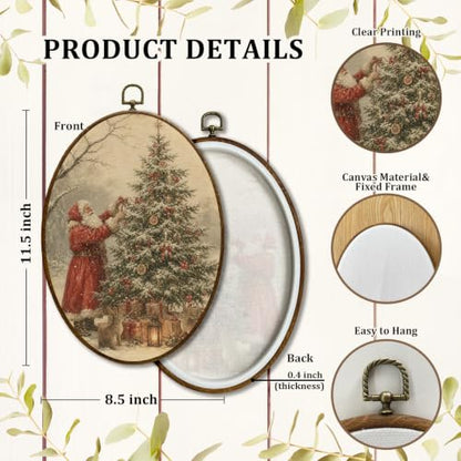 JQF Christmas Tree Santa Claus Bunny Oval Wall Decor Framed 8.5x11.5 Inch - color: christmas tree-8