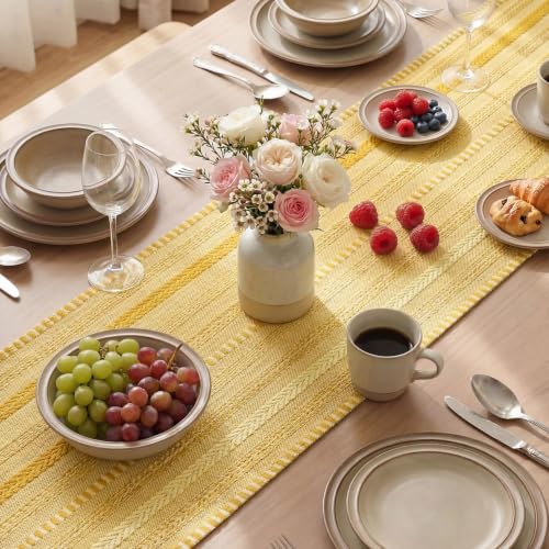 Artoid Mode Yellow Farmhouse Stripe Braided Table Runner 12x72 Inch - color: Yellow, size: 12" x 72", Table Runner