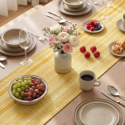 Artoid Mode Yellow Farmhouse Stripe Braided Table Runner 12x72 Inch - color: Yellow, size: 12" x 72", Table Runner