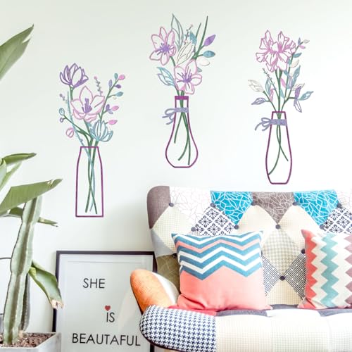 Zzbakress 3 Pieces Metal Flowers Wall Art for Bathroom (Pink Purple) - color: Pink Purple