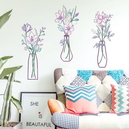 Zzbakress 3 Pieces Metal Flowers Wall Art for Bathroom (Pink Purple) - color: Pink Purple