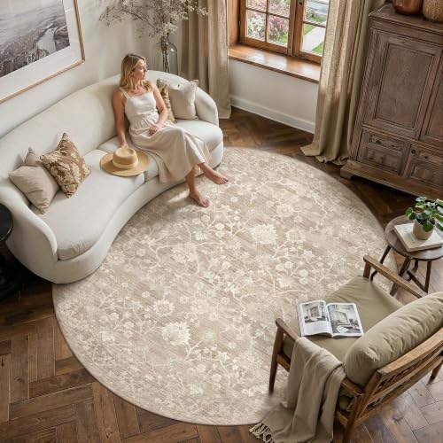 HUGEAR 6x6 Beige Neutral Round Rugs Washable Rug Carpet - color: Beige, size: 6' (Round)