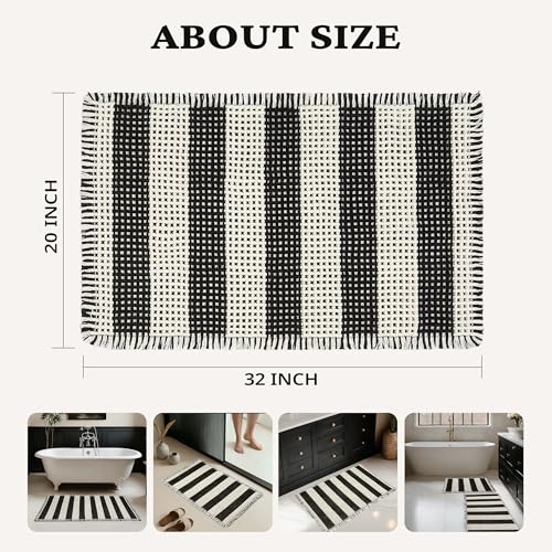 MatEssenz Waffle Bath Mat, 20x32, Black White - color: Stripe Style, size: 1'8" x 2'8" (Rectangular)