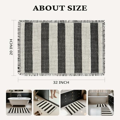 MatEssenz Waffle Bath Mat, 20x32, Black White - color: Stripe Style, size: 1'8" x 2'8" (Rectangular)