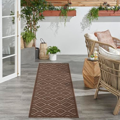 Nourison Home Versatile Brown 2'2" x 7'6 Area Rug - Easy Clean, Non Shedding, Bed Room, Living Room, Dining Room, Kitchen (8' Runner) - color: Brown, size: 2'2" x 7'6" (Runner)