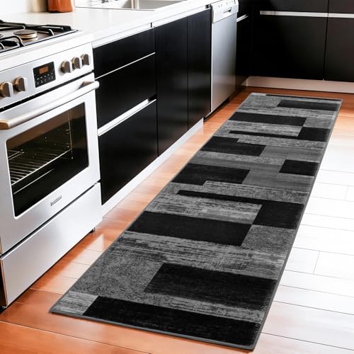 LIANLAM 2x6 Washable Runner Rug for Hallway&Kitchen(2x6,Black&Gray) - color: Black-gray, size: 2' x 6' (Rectangular)