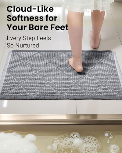 Waffle Bath Mat Set, Non Slip Bathroom Rugs 2 Piece, Gray & Light Gray - color: Grey & Light Grey