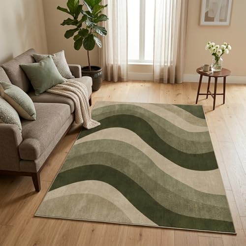 3x5 Olive Green Area Rugs, Modern Washable Rug for Living Room - color: Olive Green/Beige, size: 3' x 5' (Rectangular)
