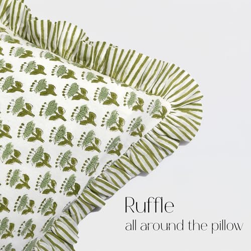 CPC Emerald Green Block Print Ruffle Sham Pillow Cover 14x36 Inch Pack of 1 - color: Emerald Green, size: 36" x 14" (Pack of 1)