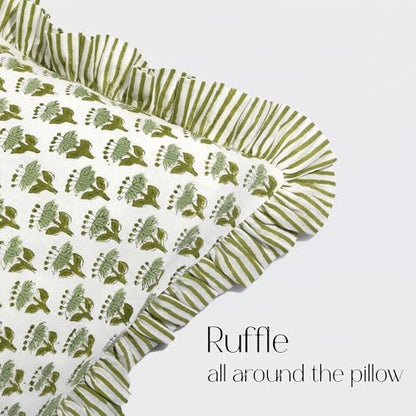 CPC Emerald Green Block Print Ruffle Sham Pillow Cover 14x36 Inch Pack of 1 - color: Emerald Green, size: 36" x 14" (Pack of 1)
