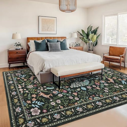 Garvee Floral 5x7 Area Rugs Washable Living Room Rug Entryway Rug Green - color: Green, size: 5' x 7' (Rectangular)
