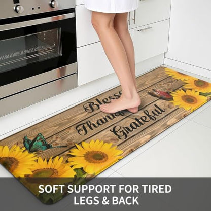 MAYHMYO Sunflower Kitchen Decor Mat Set, 2PC Kitchen Mats, Anti Fatigue - color: Wood Grain
