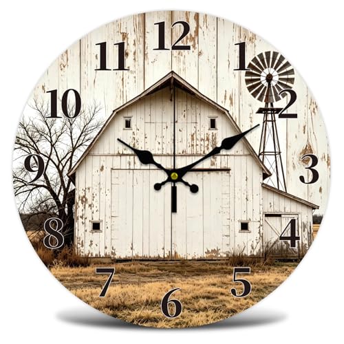 Retro Farm Wall Clock Silent Non-Ticking 12" for Living Room Decor - color: Farmhouse