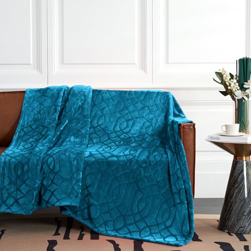 Soft Cozy Fleece Queen Size Blanket, 90x90 Inches – Lightweight Plush Blanket for Bed, Fuzzy 3D Jacquard Design - Teal - color: Teal, size: Queen (90" x 90")