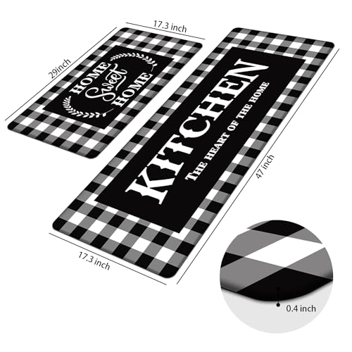 MAYHMYO Black White Checkered Kitchen Mats for Floor,Anti Fatigue Cushioned - color: Motto