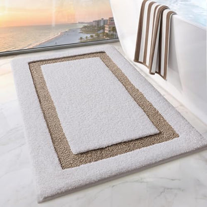 LUMI Bathroom Rug, Non Slip Absorbent Bath Mat, White Beige, 24"x36" - color: White+beige, size: 24"x36"